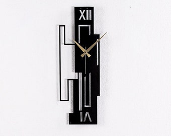 Rectangle Silent Wall Clock, Geometric Wall Hangings Clocks for Indoor & Office, Oversize Laser Cut Metal Art, Modern Design Room Decoration