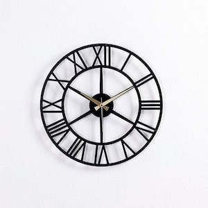 Black Minimalist Metal Wall Clock, Large Wall Clock, Modern Unique Wall Clock With Roman Numbers, Round Wall Clock, Home Office Decor