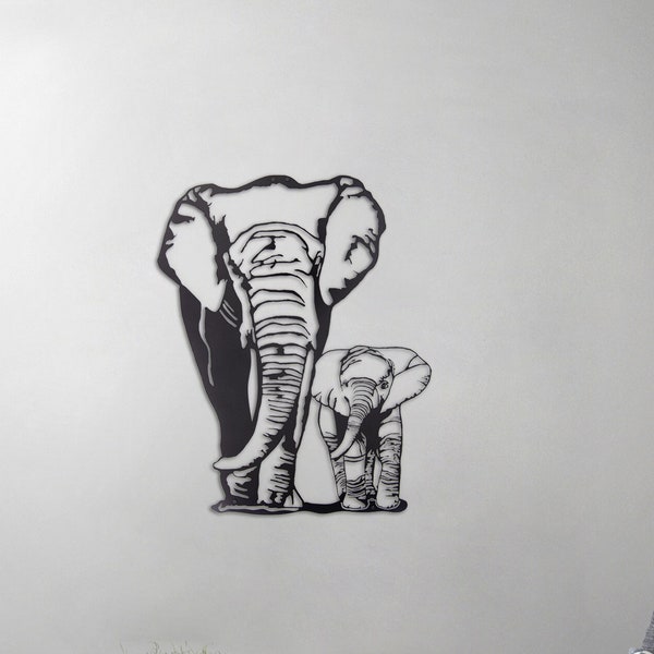 Décoration murale en métal pour bébé éléphant, décor africain, cadeau pour les amoureux des animaux - Tenture murale en métal -