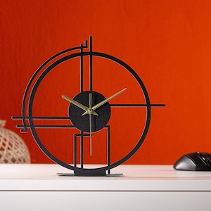 Tabletop Metal Clock with Geometric Style, Silent Bedroom Clock, Unique Desk Clock, Modern Design New Business Gift, Home Decoration