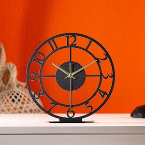 Desktop Classic Metal Clock with Latin Number, Silent Mechanism, Minimalist Metal Artwork, Desk Tidy, Unique Interior Decoration Gift image 1