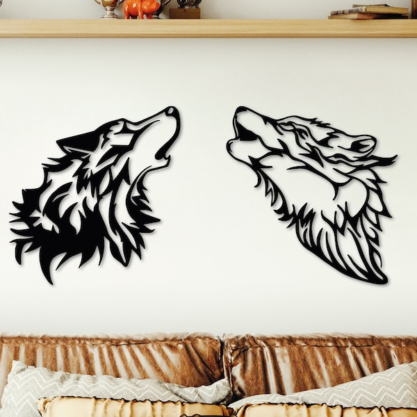 Art mural de loup en métal, décoration murale sauvage, salon, bureau, chambre à coucher, entrée, ferme, cadeaux de pendaison de crémaillère, elle et son cadeau