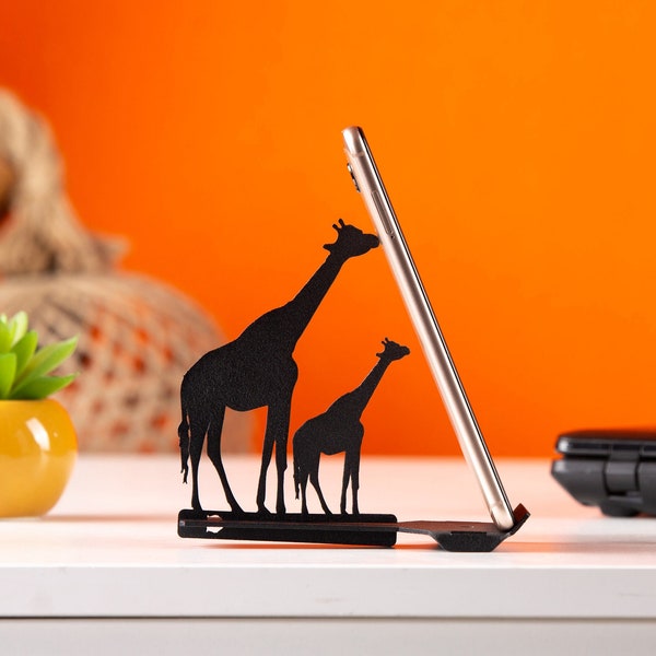 Support de bureau en métal pour téléphone portable, accessoire de figurine de girafe pour téléphone portable et tablette, joli support et support pour smartphone de table, cadeau pour elle