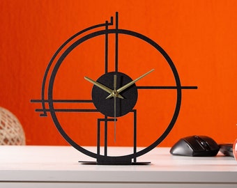 Tabletop Metal Clock with Geometric Style, Silent Bedroom Clock, Unique Desk Clock, Modern Design New Business Gift, Home Decoration