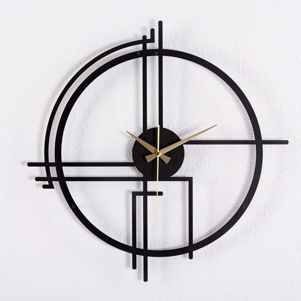 Metal Minimalist Line Black Wall Clock, Modern Round Design Housewarming Gift, Uniqe Wall Hanging Artwork, Line Art Wall Decor, Gift for Her