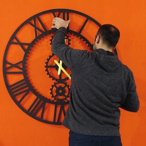 100 CM & 39 Inches Gears Metal Large Roman Number Slients Wall Clock, Oversize Office Wall Art, Home Decoration, Livingroom Decor, His Gift