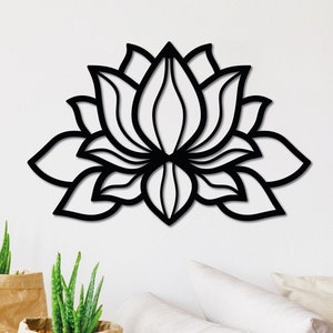 Arte de flor de lótus indiana em metal 3D para parede, grande decoração espiritual de parede, decoração budista e zen para interior, presente significativo para ela
