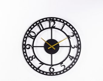 XXL Black Metal Wall Clock, Latin Number Clock, Large Modern Unique Minimalist Wall Clock, Indoor Outdoor Clock, 32 And 39 Inches Wall Clock