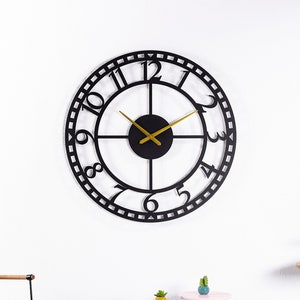 XXL Black Metal Wall Clock, Latin Number Clock, Large Modern Unique Minimalist Wall Clock, Indoor Outdoor Clock, 32 And 39 Inches Wall Clock