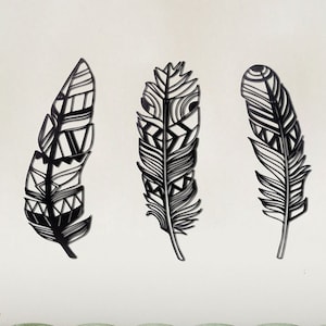 Set of 3 Feather Metal Sign, Unique Line Artwork, Large Nature Wall Artwork, Modern Iron Art, Housewarming Gift Ideas