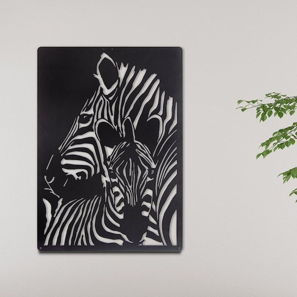 3D Zebra Metal Wall Art, African Animal, Framed Laser Cut Artwork for Interior Decoration, Black and White Line Art, Farmhouse Wall Decor