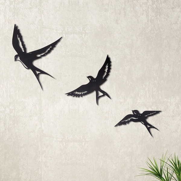 Métal Flying Swallow Birds Wall Art, Animal Artwork, Living Room Office Entryway Indoor Outdoor Farmhouse Decors, Cadeau de pendaison de