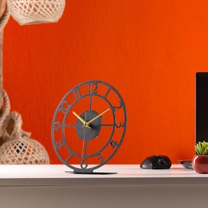 Desktop Classic Metal Clock with Latin Number, Silent Mechanism, Minimalist Metal Artwork, Desk Tidy, Unique Interior Decoration Gift image 3