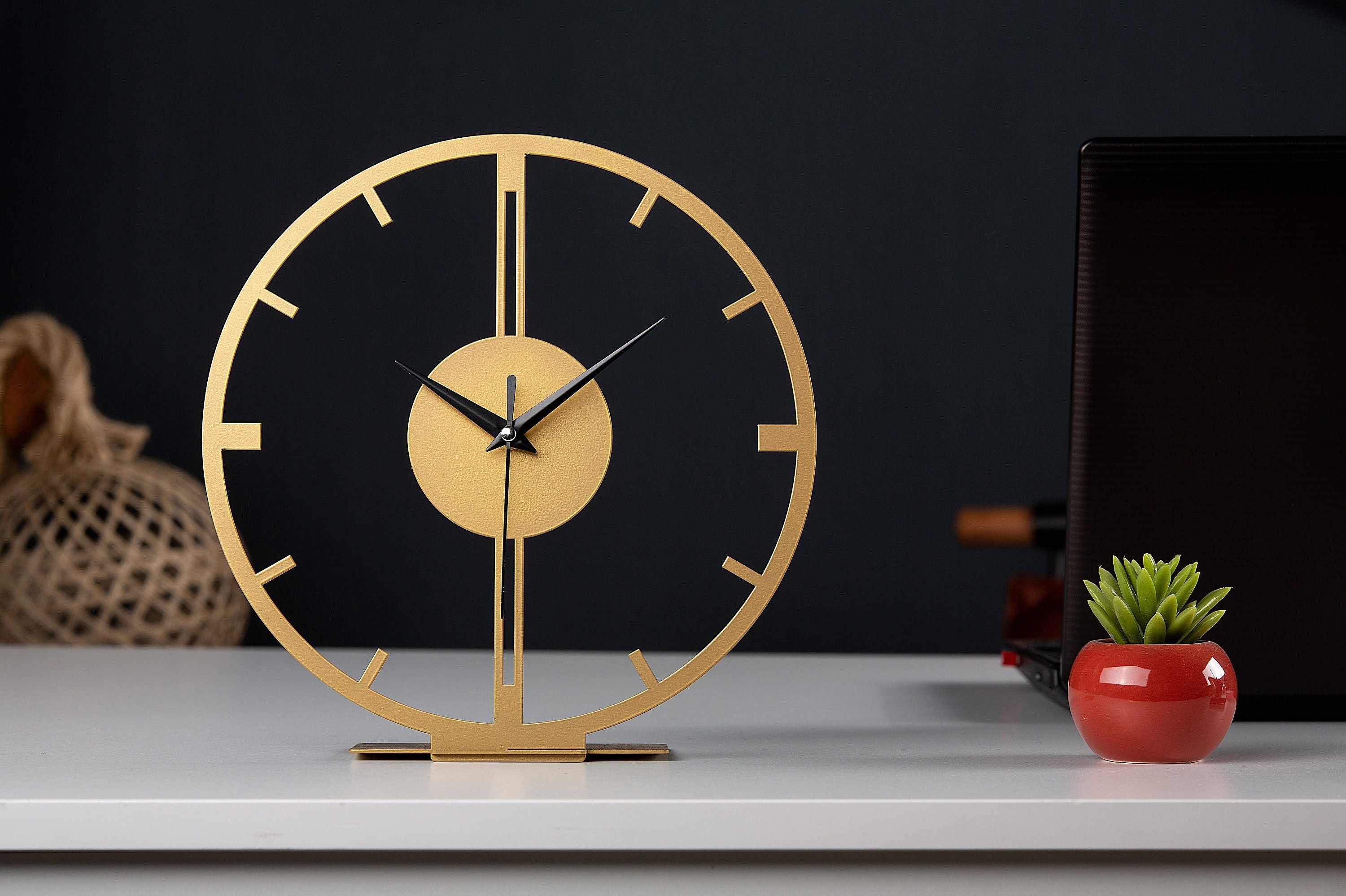Gold Metal Tabletop Clock: Modern Minimalist Desk Decor - Etsy