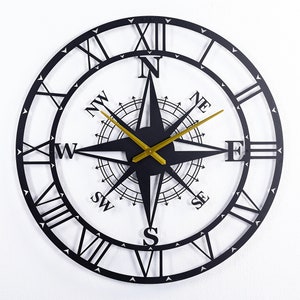 100 CM / 39 Inches Compass Metal Black Wall Clock, Large Wall Clock, Modern Unique Wall Clock, Oversized Outdoor Clock, Home Office Clock