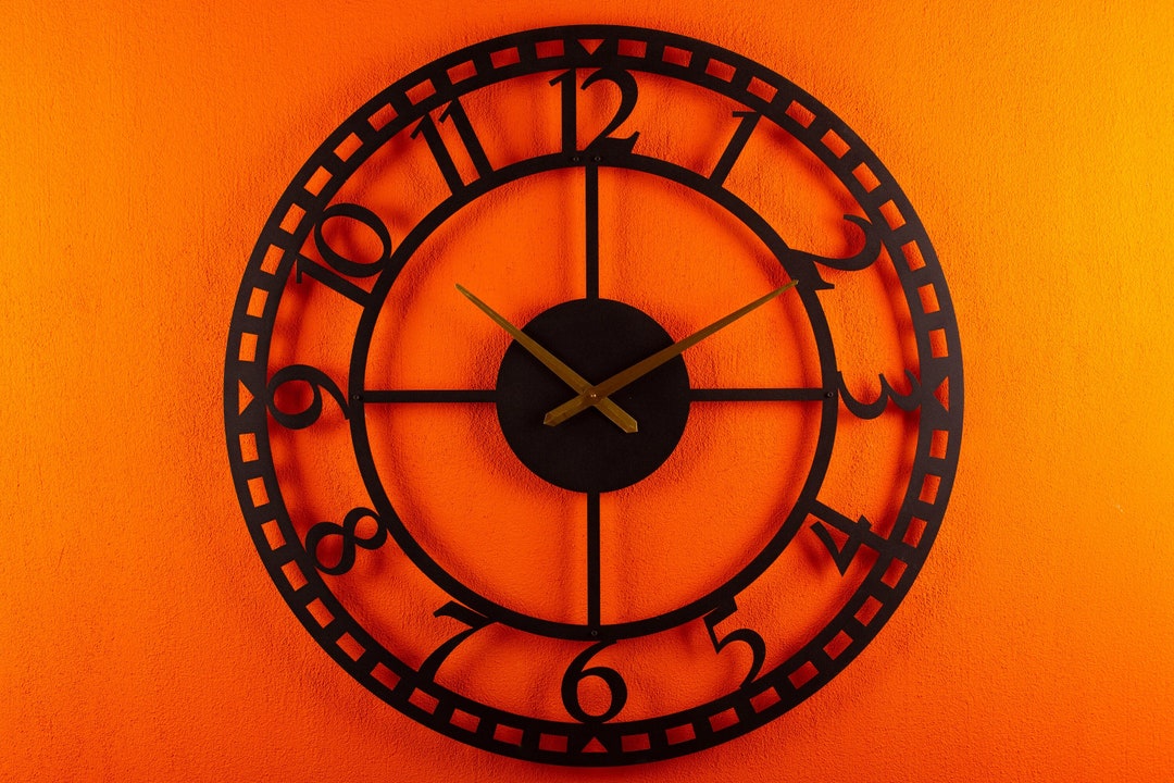 Extra Large Metal Clock With Latin Number, Oversized Modern Silent Wall