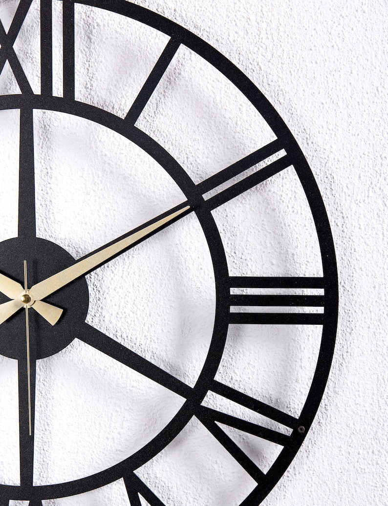 Metal Wall Clock With Roman Numerals Modern Silent Large - Etsy