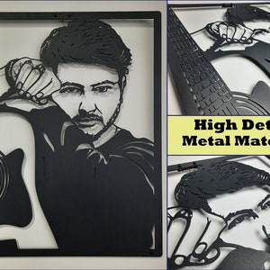 Personalized Self Portrait with Musical Instrument, 3D Metal Sculpture Art, Custom Laser Cut Photo, Special Handmade Gifts for His or Her