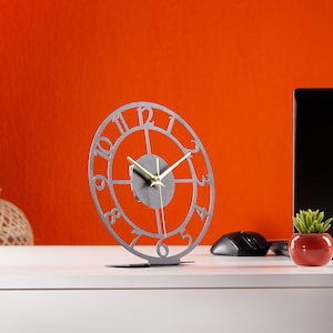 Desktop Classic Metal Clock with Latin Number, Silent Mechanism, Minimalist Metal Artwork, Desk Tidy, Unique Interior Decoration Gift image 4