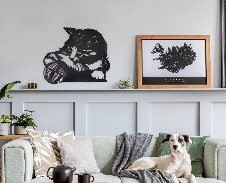 Cute Baby Cat Playing Metal Kitten Wall Hangings Creative Etsy