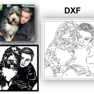 May include: Black and white line art illustration of a boy and his dog hugging. The boy is smiling and the dog has its tongue sticking out.