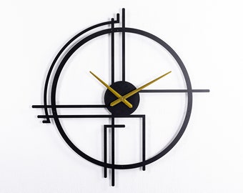 Oversized Minimalist Line Black Metal Wall Clock, Silent Mechanism, Modern Clock, 3D Wall Hangings, Abstract Geometric Line Artwork,