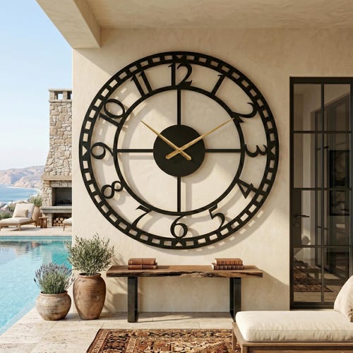 Extra Large Metal Wall Clock with Latin Numerals: Silent Modern Home Decor