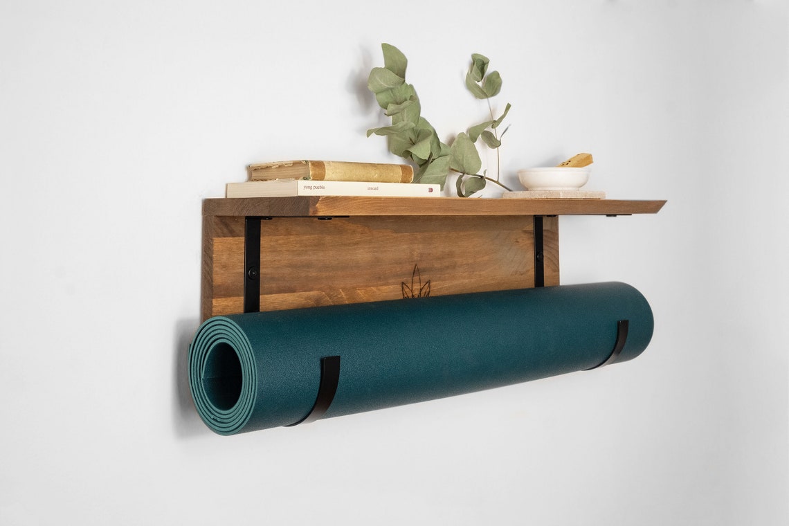 Yoga Wall Shelf Yoga Mat Brown Mahogany Yoga Mat Storage Etsy