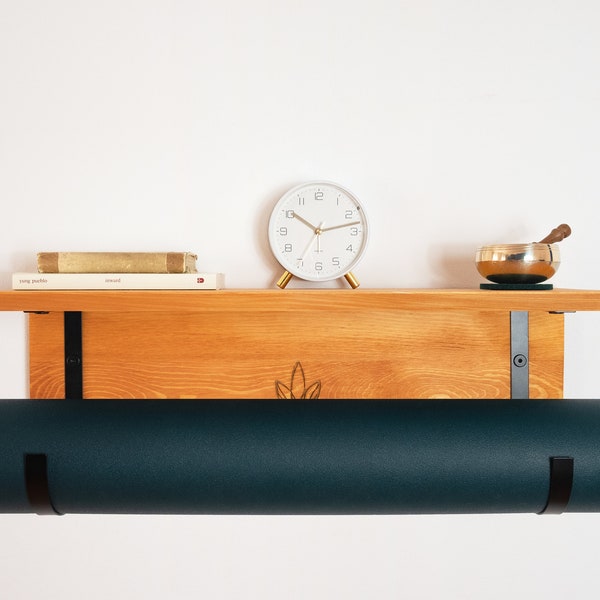 Yoga | Yogamatten Halterung Golden Pine | Yoga Mat Shelf | Wandboard aus Holz mit Aufhängung in Schwarz oder gold