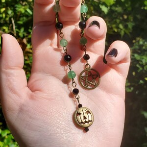 Aura Armor - Green Aventurine and Obsidian Prayer Beads / Pendulum
