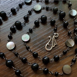 Siren of the Sand - Genuine Rainbow Obsidian and Abalone Shell Rosary Chain Necklace