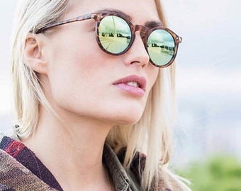 Klassische Runde Sonnenbrille Damen Retro Sonnenbrille Frauen Bunte Beschichtung Spiegel Vintage Sonnenbrille für Frauen Schöne Sonnenbrille für Frauen