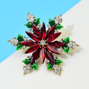 Retro Cute Christmas Snowflake Holiday Brooch Party Red Green Snowflake Shaped Brooch Winter Festival Brooch Jewelry Party Vintage Brooches