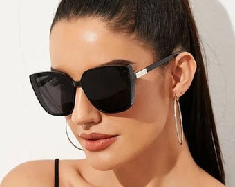 Sonnenbrille Frau Vintage Schwarze Sonnenbrille Retro Oversized Sonnenbrille für Frauen Große Vintage Classic Großer großer Rahmen Coole Frauen Sonnenbrille