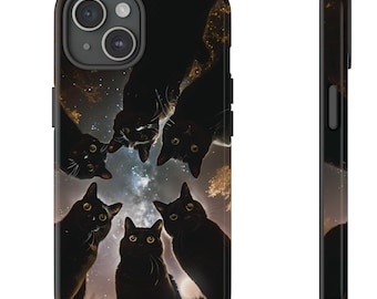 Mystical Witchy Black Cats Stargazing Dark Academia Phone Case para iPhone 15 14 12 XR, Samsung S23 S24 S20 S23FE Regalo de Android para los amantes de los gatos