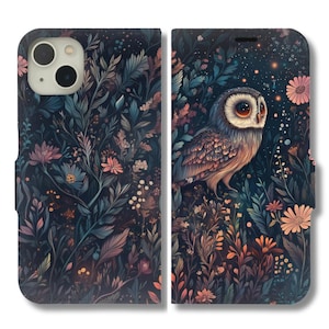 Whimsical Owl in Enchanted Forest Wallet Flip Card holder Case Iphone 16 15 14 13 Mini Pro Max Samsung Galaxy S24 S23 S22 21 20 Plus Ultra