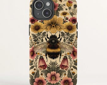 Bee Botanical Tapestry Phone Case, Vintage Floral Pattern gift friend iPhone 15 14 13 12 11  XS XR Pro Max Pixel Samsung Galaxy S24 S23
