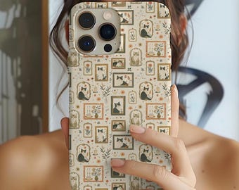 Vintage Cat framed Portrait Tough Phone Case iPhone 15 14 13 12 11 XR Pro Max, Galaxy S24 S23 S21, Pixel, Gift cat-mom, Cat person, Cat-love