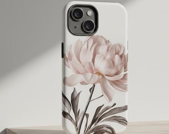 Pink Peony Phone Case, Botanical Flower Cover, Minimalist Floral Art