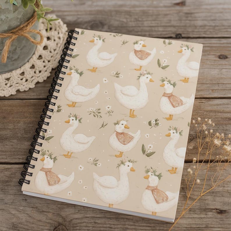 Notebook Goose Cute Goose Spiral Notebook, Cottagecore Duck Journal With Flowers ...