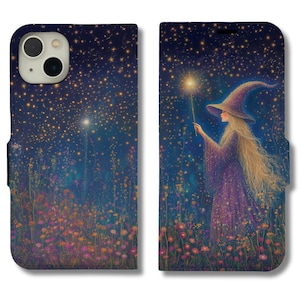 Capa de celular com porta-cartão e carteira Enchanted Witch in a Starry Garden para iPhone 16 15 14 13 Plus Pro Samsung Galaxy S24 S23 S22 Plus Ultra