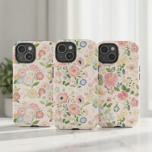 Floral Pastel Botanical Phone Case, Cottagecore Flower Cover, Soft Vintage Spring Pattern