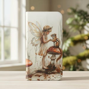 Fairy Wallet Phone Case, Woodland Fairy and Chipmunk Art, Whimsical Forest Illustration, Cute Fantasy Phone Case