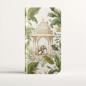Indian Garden, Elephant & Pavilion Wallet Flip Card Holder Phone Case Iphone 16, 15 Pro Max Samsung Galaxy S25 S24 Plus Ultra Exotic Safari