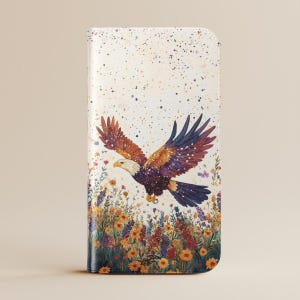 Capa de celular com porta-cartão Majestic Bald Eagle Wallet para iPhone 16 15 Pro Max Galaxy S25 S24 Plus Ultra, Pixel, aquarela, arte de pássaro patriótico
