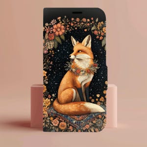Renard enchanté au clair de lune portefeuille floral porte-cartes étui pour Iphone 16 15 14 13 Mini Pro Max Samsung Galaxy S24 S23 S22 21 Plus Ultra