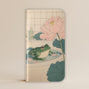 Vintage grenouille japonaise portefeuille porte-cartes étui pour téléphone Iphone 16, 15, Pro Max Samsung Galaxy S25 S24 Plus Ultra, bain zen esthétique, crapaud