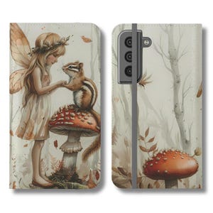 Enchanted Forest Fairy and Squirrel Wallet Flip Card holder Phone Case Iphone 15 14 13 12 Pro Max Samsung Galaxy S24 S23 S22 S21 Plus Ultra