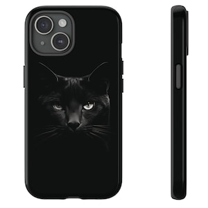 Coque de portable chat noir monochrome chat miaou pour iPhone 15, 14, 13, 12, 11, Samsung S23Ultra, S22, S21, S21 FE, S20Ultra, S20 FE