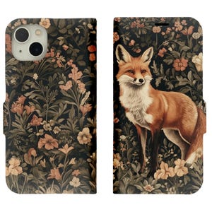 Floral forêt renard portefeuille porte-cartes étui pour téléphone Iphone 16 15 14 Pro Max Galaxy S24 S23 S22 Plus Ultra Cottagecore botanique cadeau personne